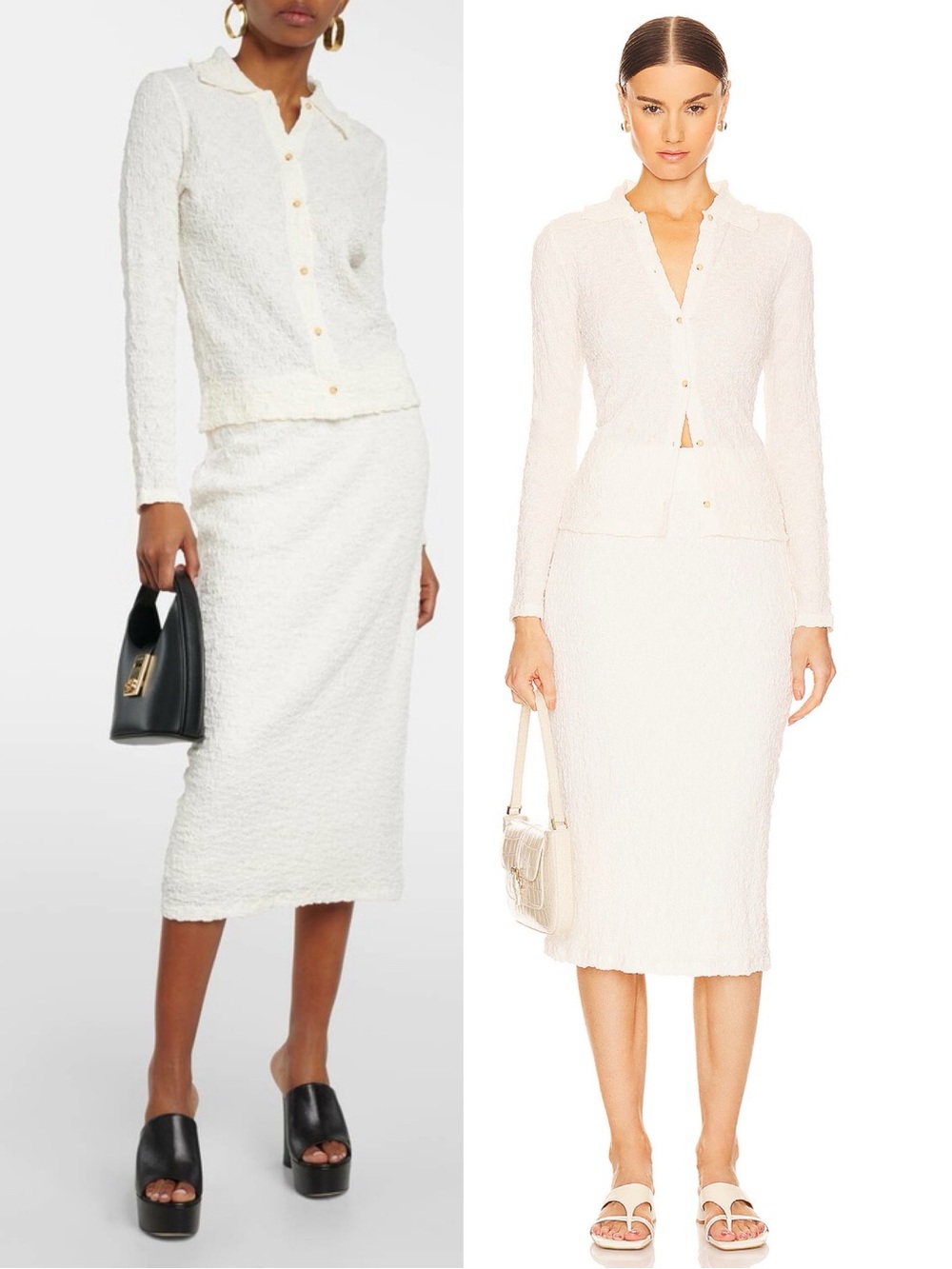 Vince Smocked Cotton Blend Shirt & Midi Skirt Matching Set Gesso Ivory XS NWT